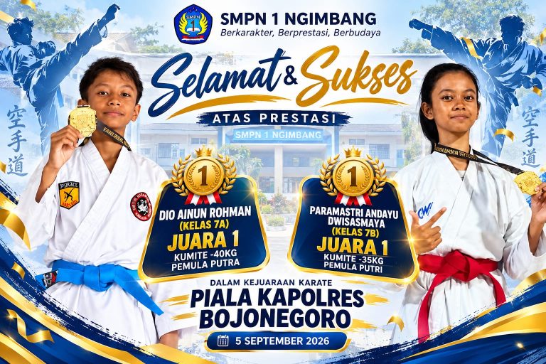 Dua Siswa SMPN 1 Ngimbang Tampil Gemilang, Raih Juara 1 Karate Piala Kapolres Bojonegoro